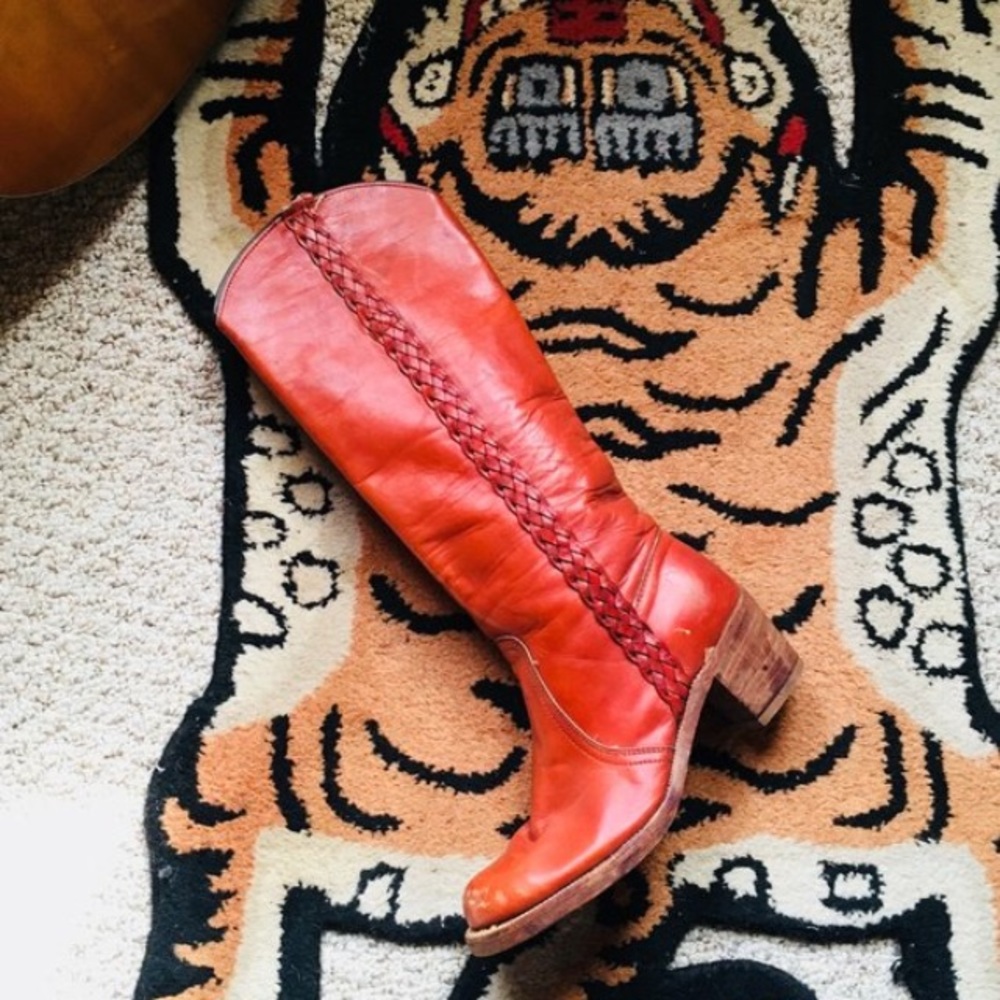 1970s oxblood braided frye campus boots size nine